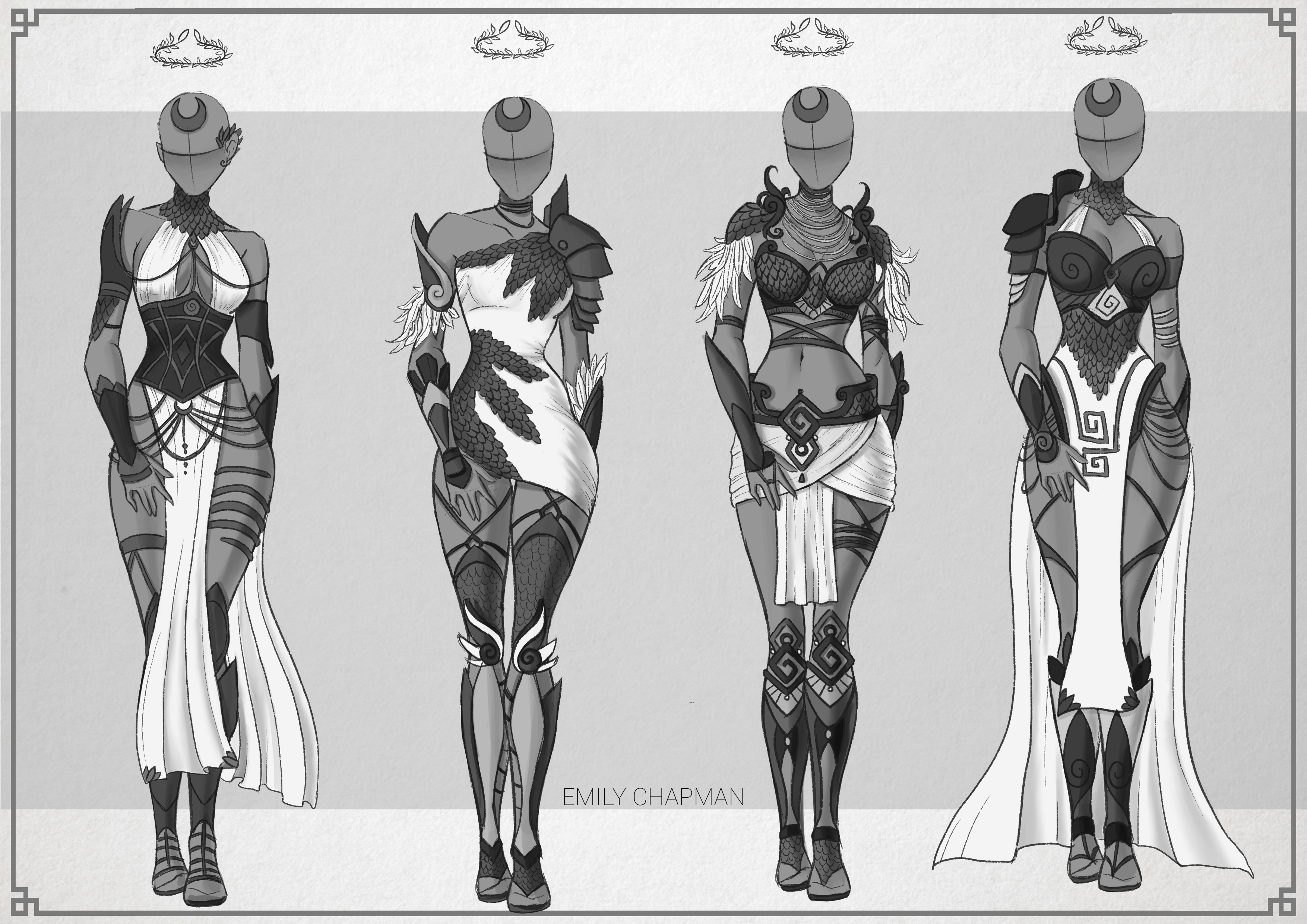 Costumes for characters; sketches