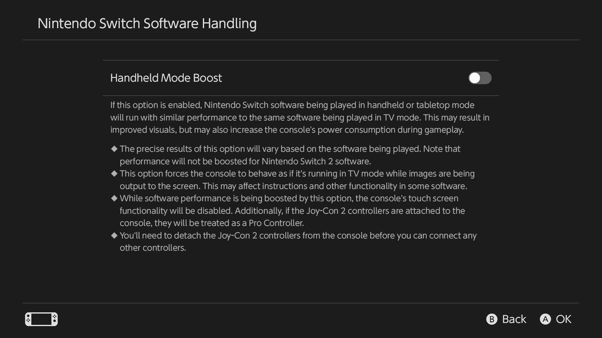 The Nintendo Switch 2 new handheld mode setting.