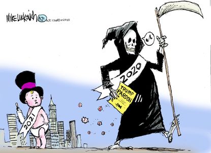 Political Cartoon U.S. Trump Pardon 2020 Grim Reaper 2021 New Year
