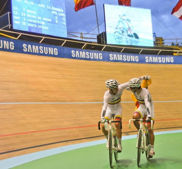 The Colombians celebrate their Madison win