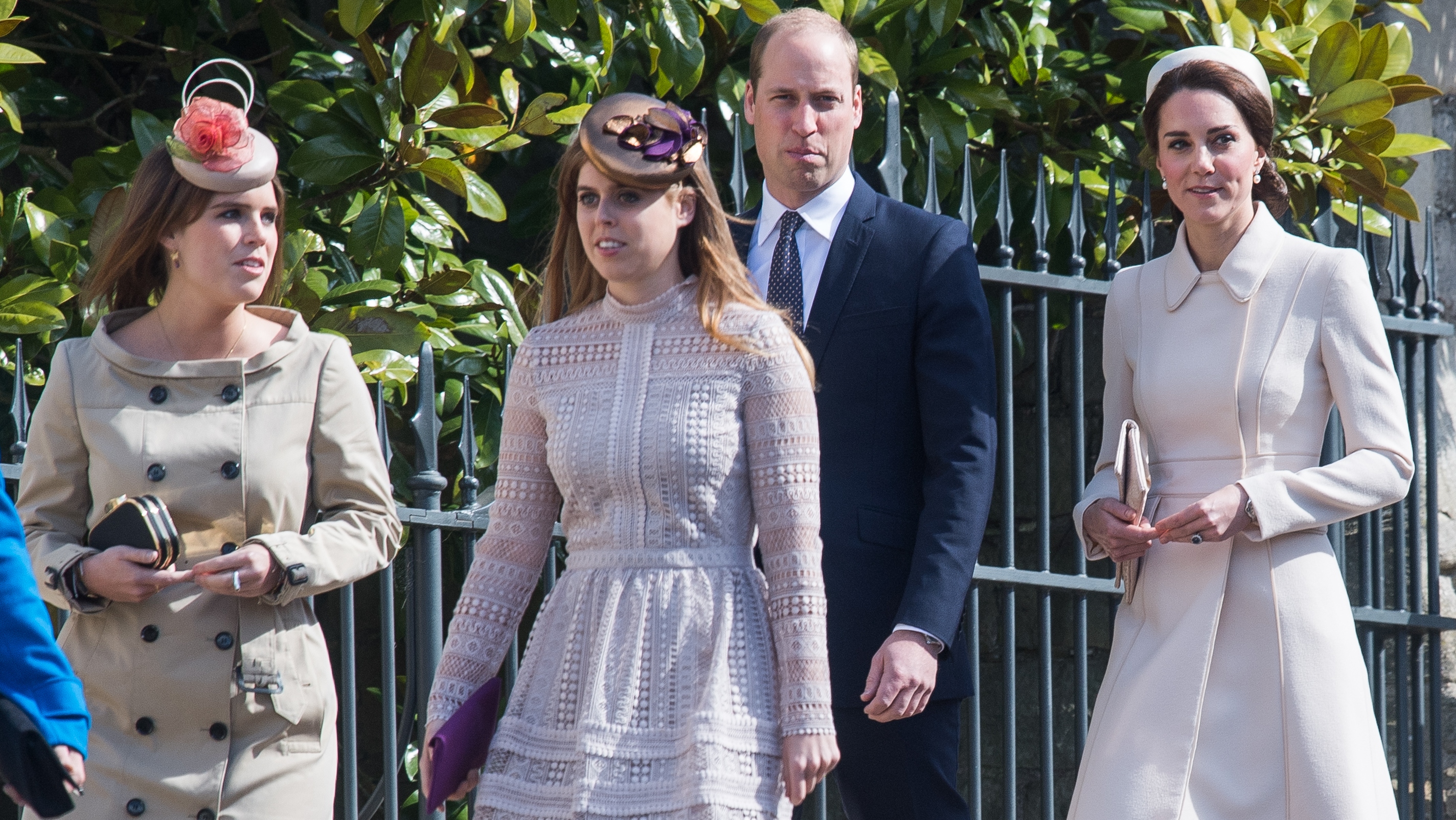 Catherine, Princess of Wales, Prince William and Princess Beatrice of York and Princess Eugenie of York attend the Easter Day Service at St George&#039;s Chapel on April 16, 2017