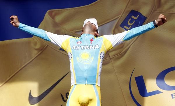 Alberto Contador on the podium