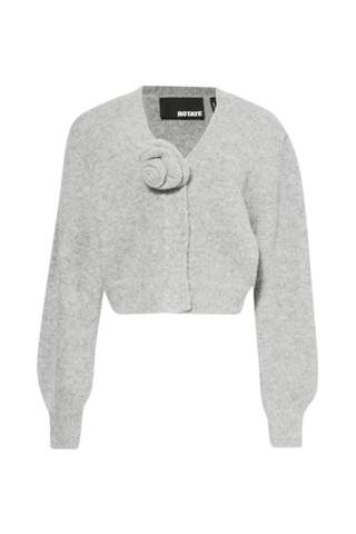 Boxy-Fit Rose-Embellished Knit Cardigan