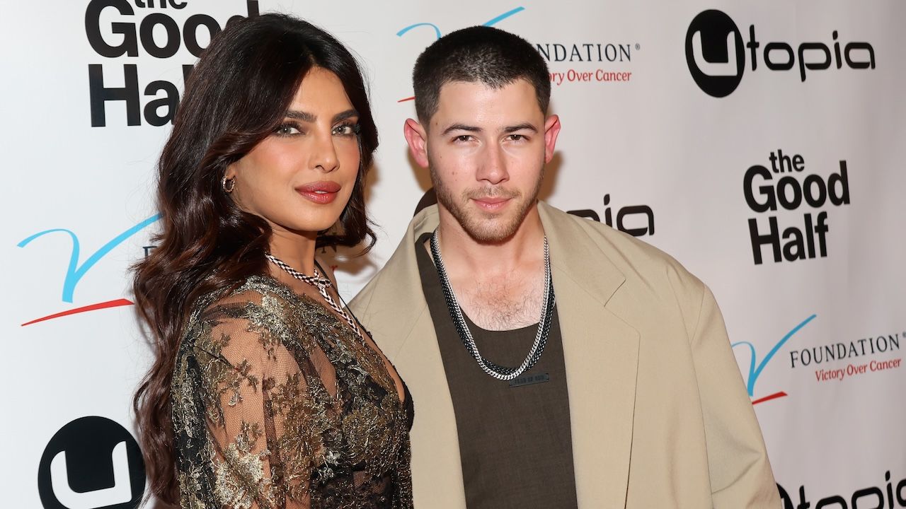 Priyanka Chopra in a sheer Dolce &amp; Gabbana robe and Nick Jonas in a beige khaki suit at &#039;The Good Half&#039; premiere in Los Angeles August 2024