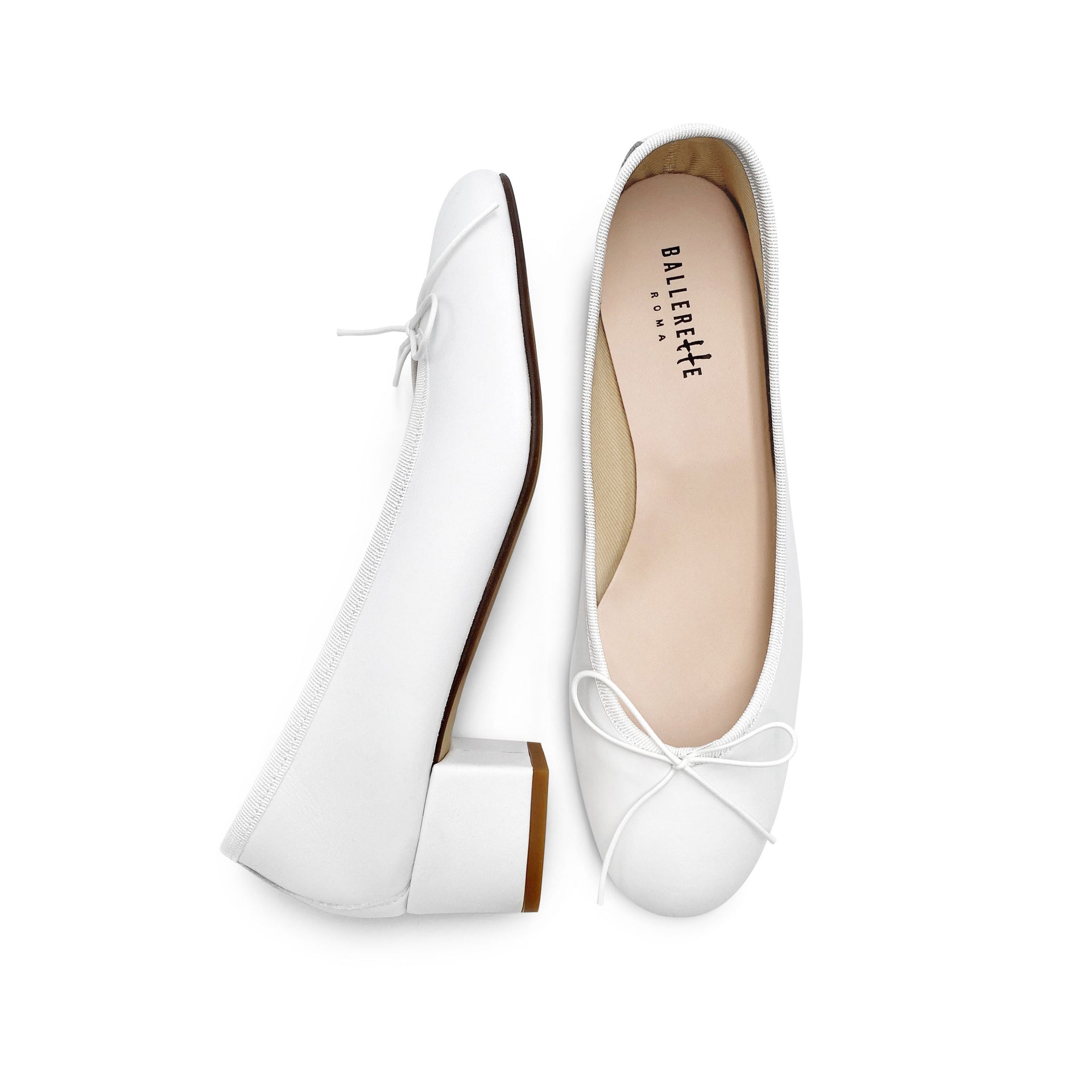 White Leather Ballet Flats With Heel - Us5 - It35