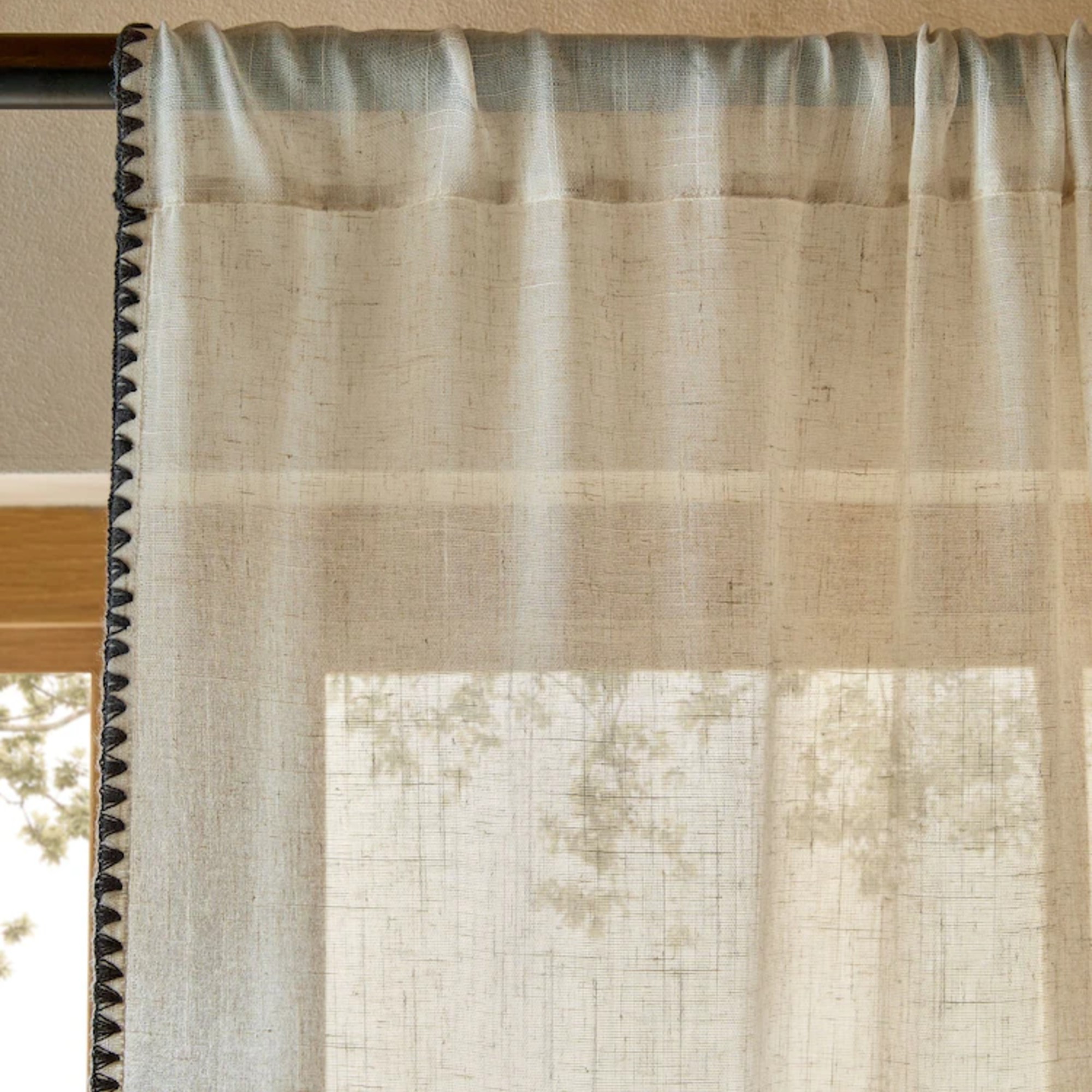 Next Natural Blanket Stitch Edge Slot Top Voile Unlined Sheer Panel Curtain
