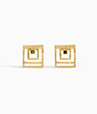 Gold art deco-inspired earrings by Khaite x Elhanati