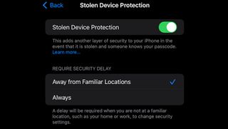 Stolen Device Protection settings