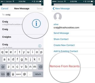 To remove a suggested contact in the Mail app, start typing a name, find the old contact, then tap the info icon. Tap Remove from Recents.