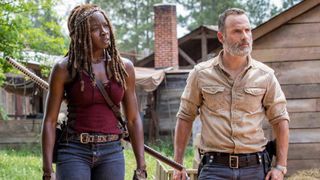 Danai Gurira as Michonne and Andrew Lincoln as Rick Grimes