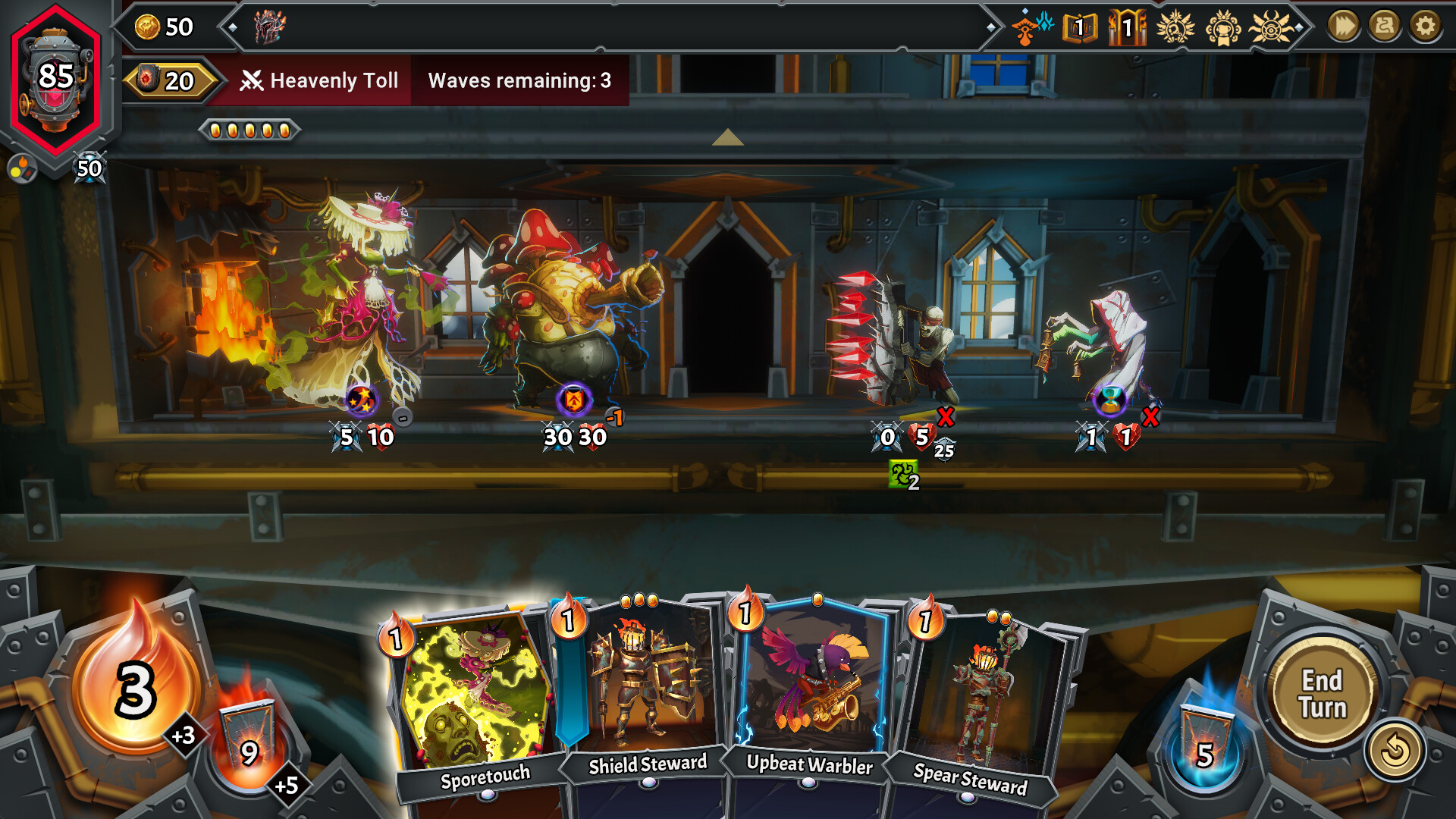 In-game screenshot of a battle in Monster Train 2
