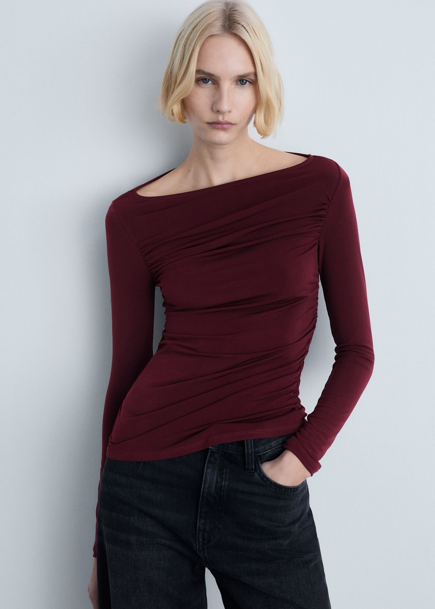 MANGO Slim Fit Draped T-Shirt