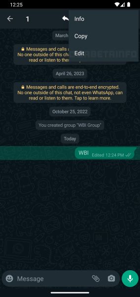 WhatsApp Message Edit feature