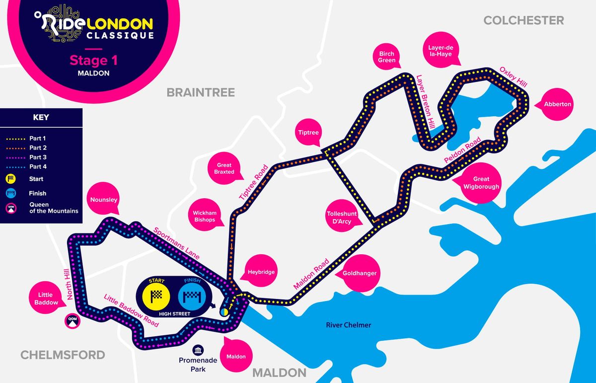 Route map for stage 1 2022 RideLondon Classique