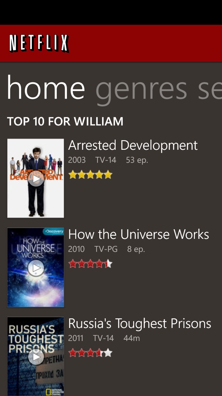 Netflix for Windows Phone 8