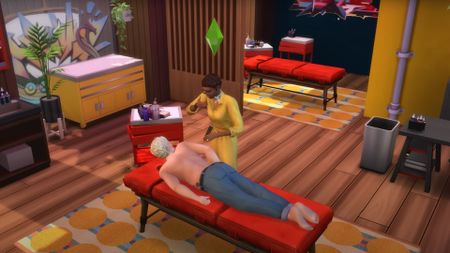 A Sim draws a tattoo in The Sims 4 Businesses and Hobbies