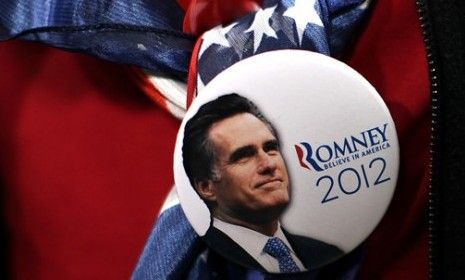 An Ohio Mitt Romney supporter wears a campaign button ahead of the Super Tuesday primaries. 