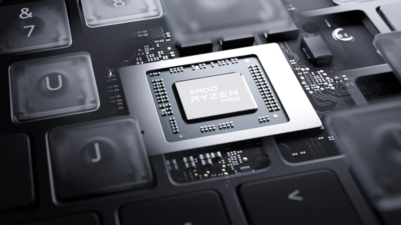 Digital render of AMD Ryzen CPU sitting in motherboard.