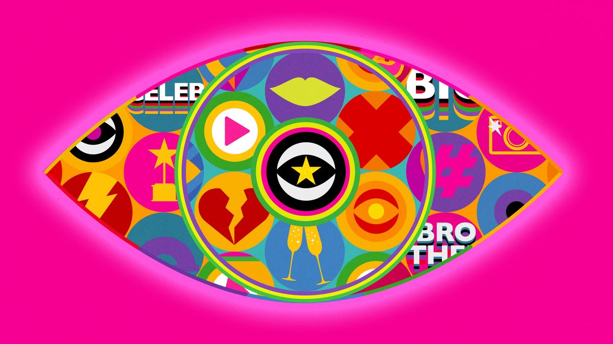 The colourful Celebrity Big Brother 2024 logo on a pink background