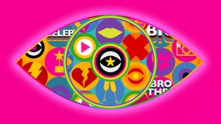 The colourful Celebrity Big Brother 2024 logo on a pink background