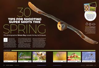 Image of first two pages of the cover feature of issue 280 of Digital Camera magazine, a spring photography masterclass by photographer Simon Roy