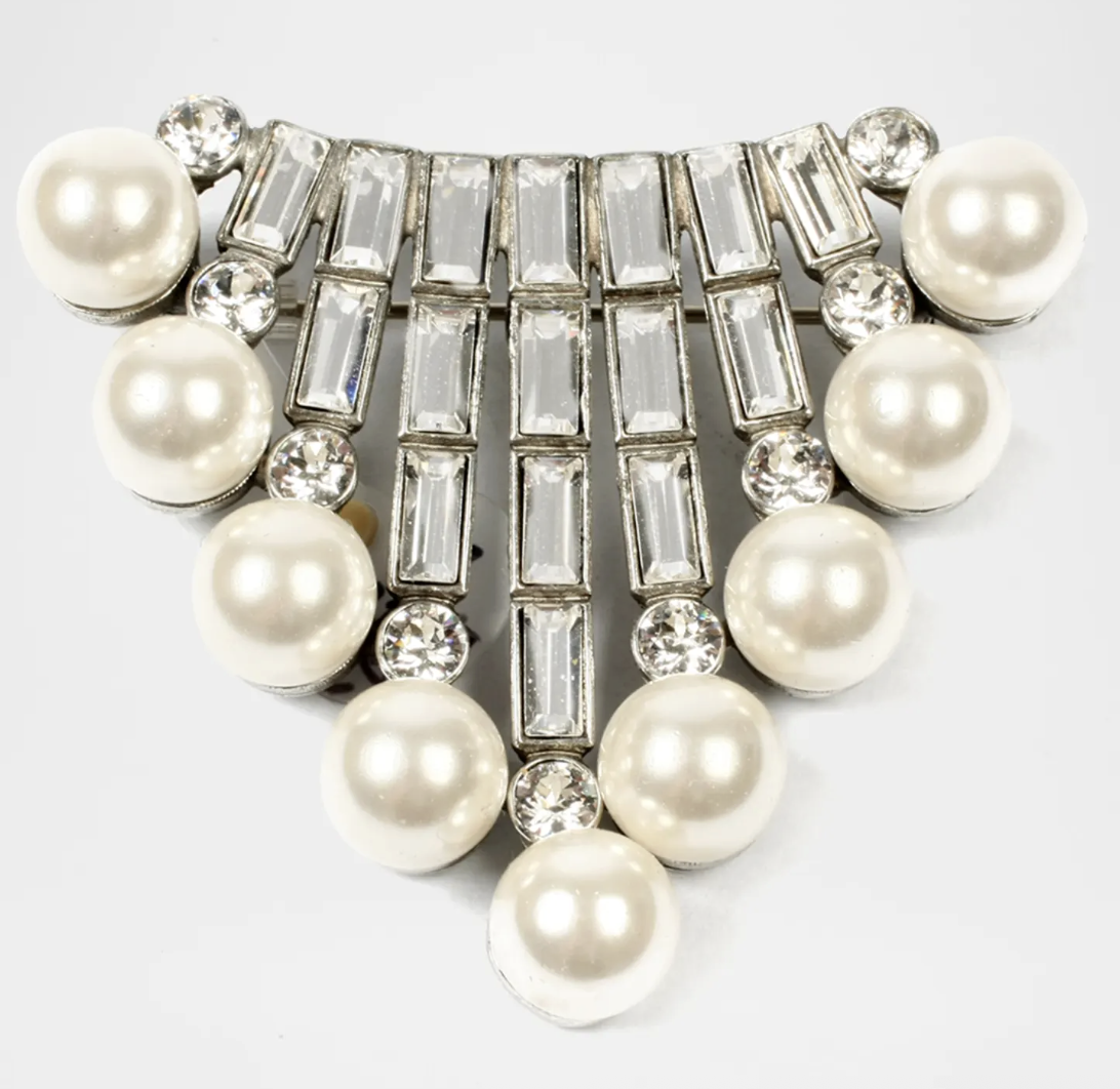 Ben-Amun, Crystal Baguette &amp;amp; Pearly Brooch