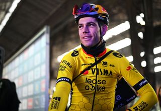 GHENT BELGIUM MARCH 01 Wout van Aert of Belgium and Team Visma Lease a Bike prior to the 80th Omloop Het Nieuwsblad 2025 Mens Elite a 197km one day race from Ghent to Ninove UCIWWT on March 01 2025 in Ninove Belgium Photo by Luc ClaessenGetty Images