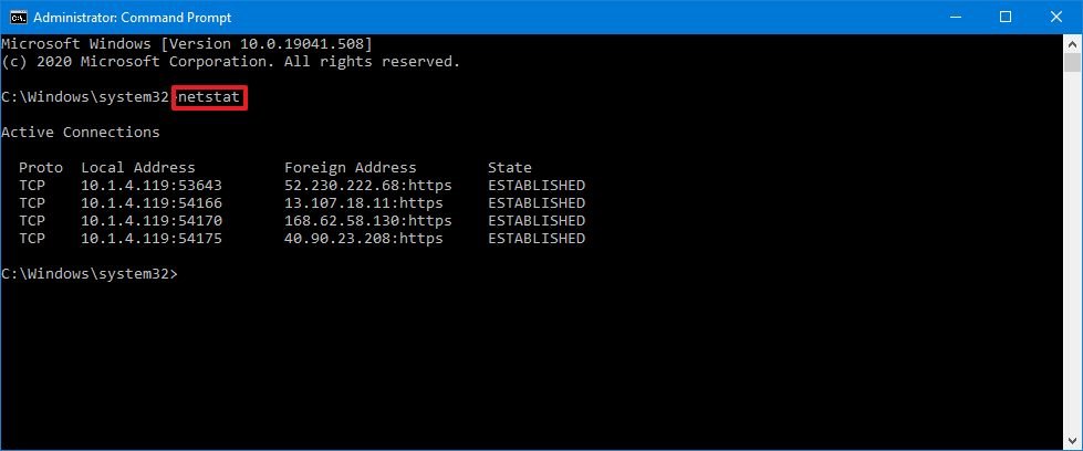 Windows 10 netstat command