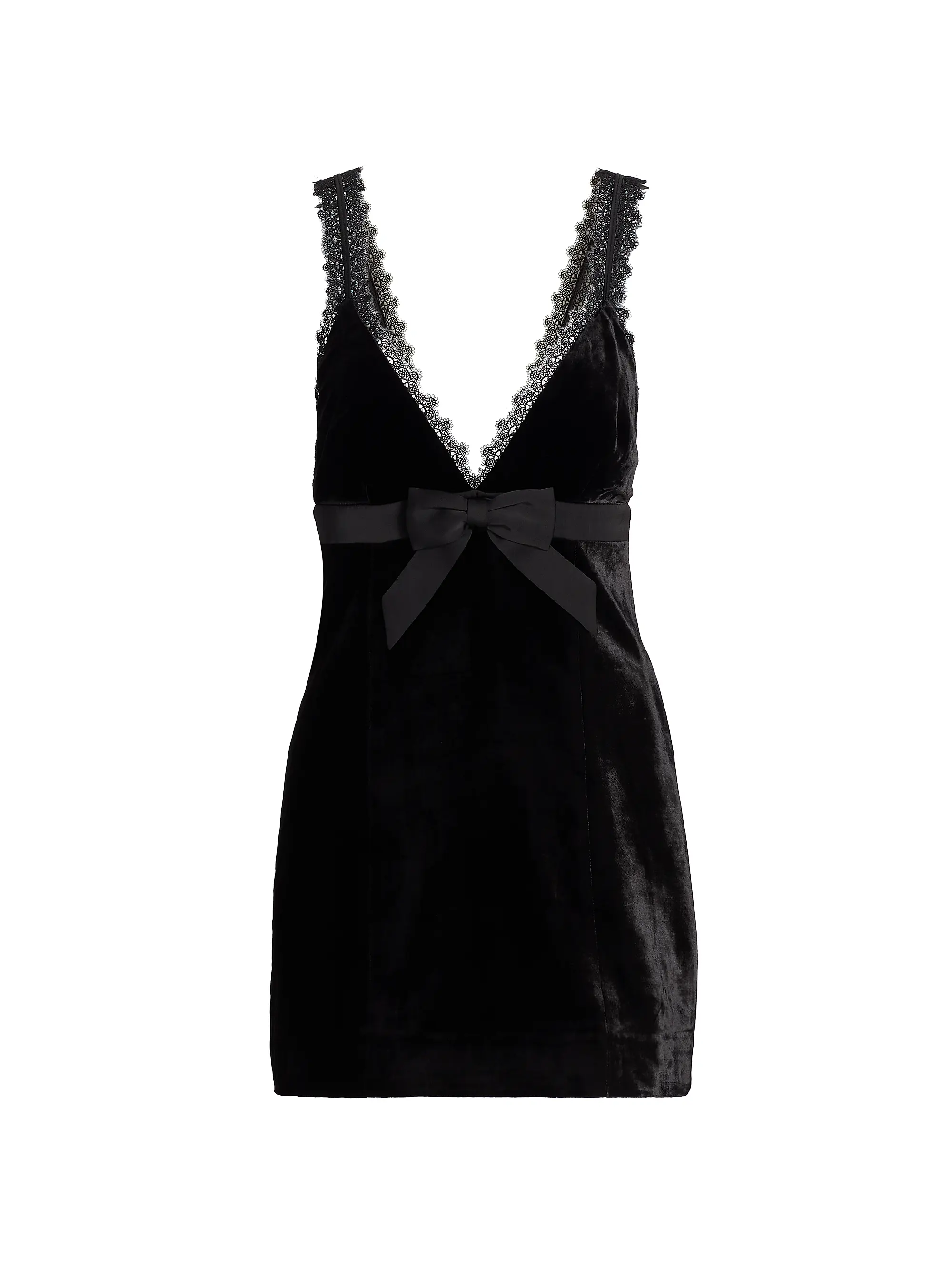 Emmi Lace-Trim Bow Velvet Minidress