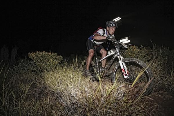 Racing at night during stage 6