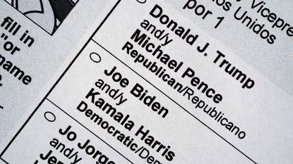 2020 election ballot showing Donald Trump and Joe Biden