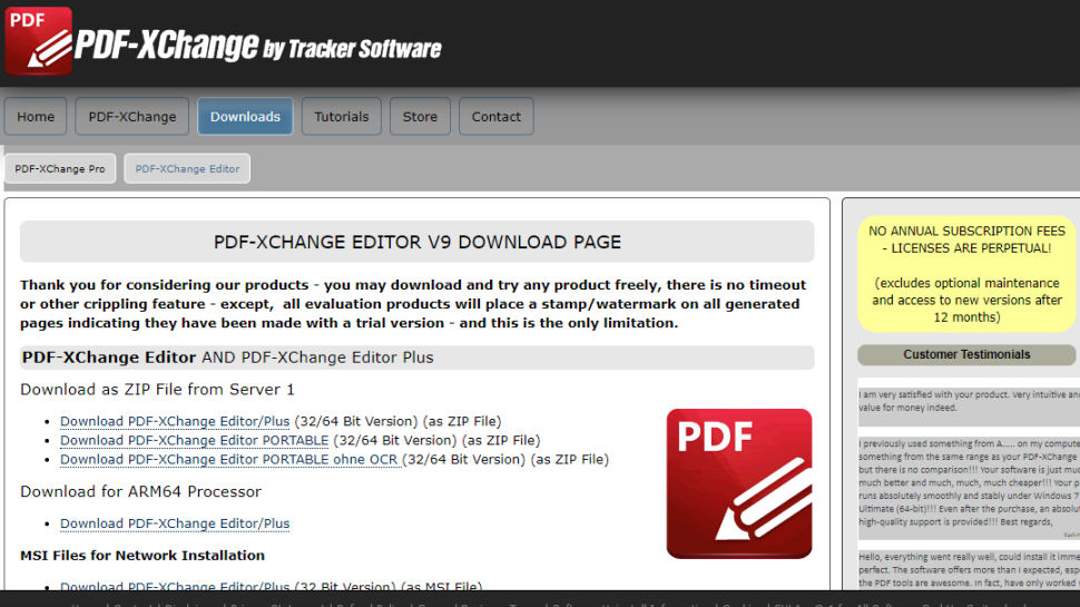 Tangkapan layar situs web untuk Editor PDF-XChange