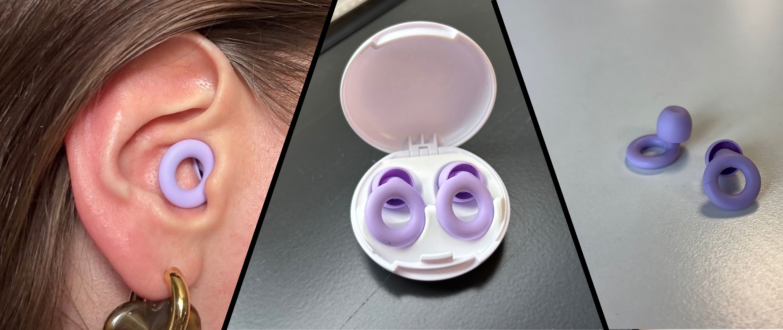 A 3-image of collage of the Loop Quiet 2 Earplugs. 