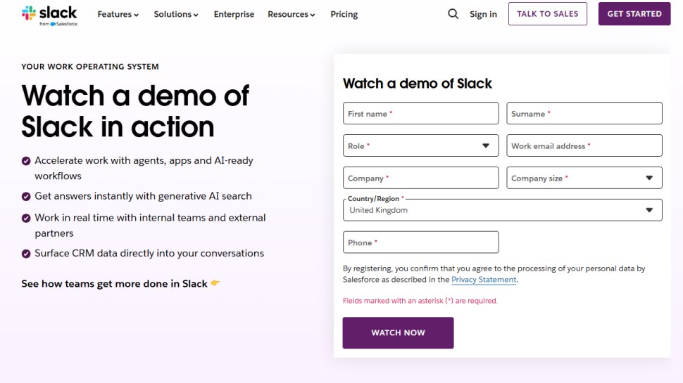 Website screenshot of Slack (February, 2026)