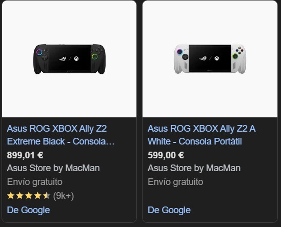 Screenshot of leaked prices for the Xbox Ally and Xbox Ally X handhelds