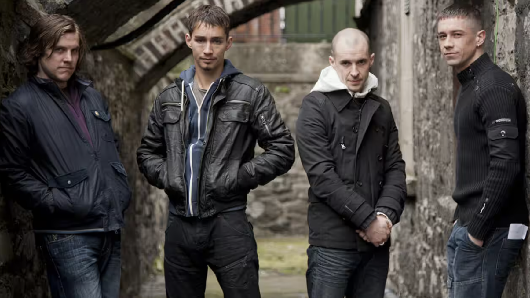 Fran (played by Peter Coonan), Darren (Robert Sheehan), Nidge (Tom Vaughan-Lawlor) and Tommy (Killian Scott) all feature in "Love/Hate"