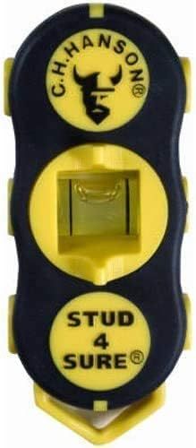 Yellow and black double ended magnet stud finder with spirit level bubble in middle