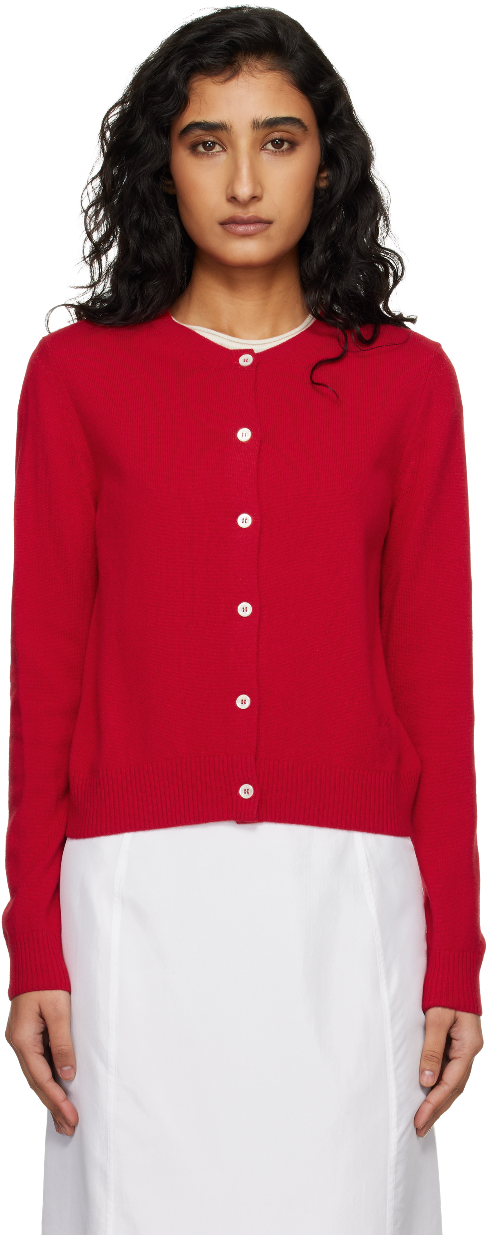 Red Essential Crewneck Knit Cardigan