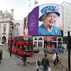 queen elizabeth on a billboard in london for platinum jubilee 2022