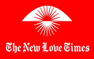 a striking white-on-red design flag with the words ‘The New Love Times’ set in the distinctive Gothic typeface of the New York Times’ logo.