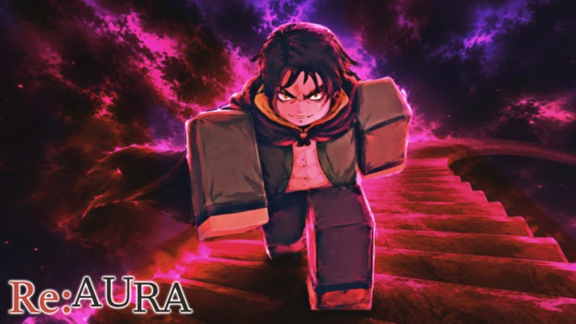 A Roblox character climbs seemingly infinite stairs in Re:Aura