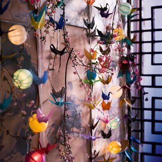 lights with flowers and pink wall