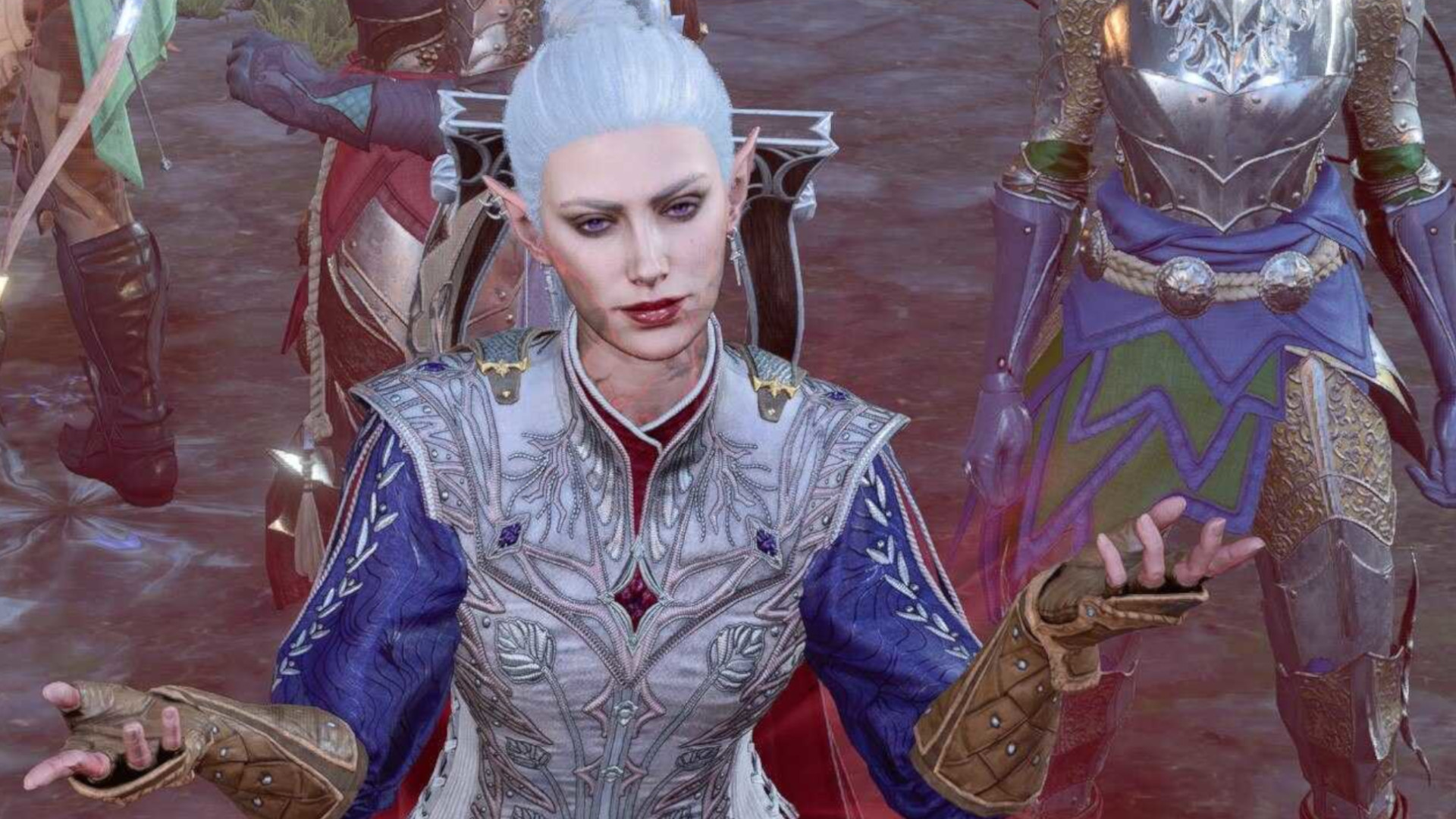 A bard looking happy with her arms up during Act 2 of Baldur's Gate 3