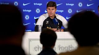 Chelsea manager Mauricio Pochettino speaks to the media in a press conference in September 2023.