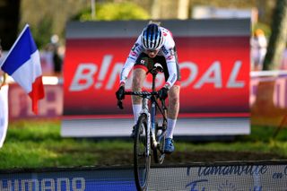 CHERBOURG FRANCE JANUARY 16 Puck Pieterse of The Netherlands and Team AlpecinFenix competes during the 5th Flamanville UCI CycloCross Worldcup 2022 Womens Elite UCIcycling CXWorldCup on January 16 2022 in Cherbourg France Photo by Luc ClaessenGetty Images