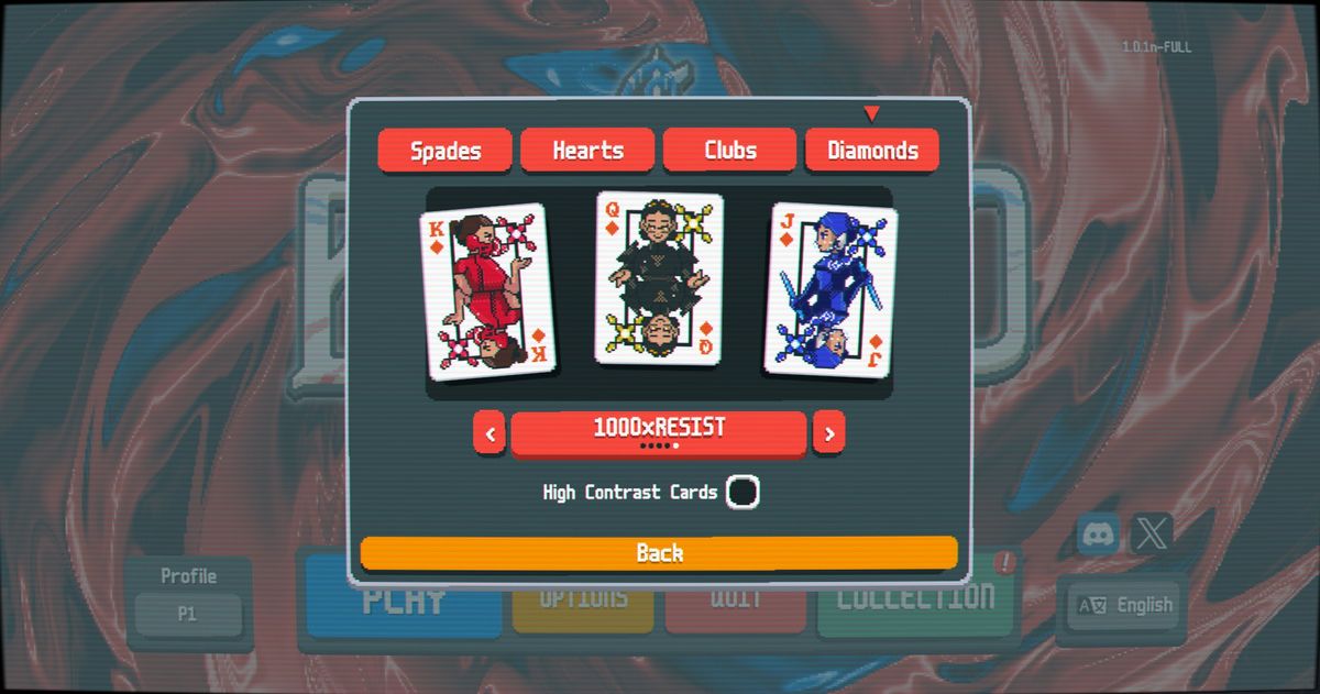 A series of screenshots showing the new card skins for Balatro's newest update.