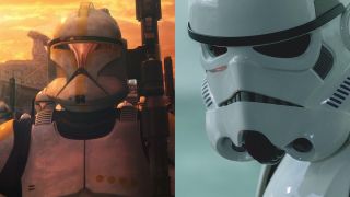 Clone trooper from Attack of the Clones and Imperial stormtrooper