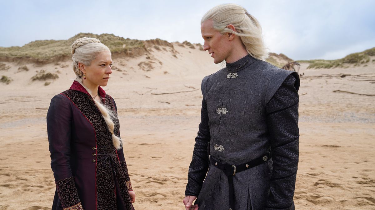 Emma D&#039;Arcy as Princess Rhaenyra Targaryen and and Matt Smith as Prince Daemon Targaryen in &quot;House of the Dragon&quot; on HBO and HBO Max.