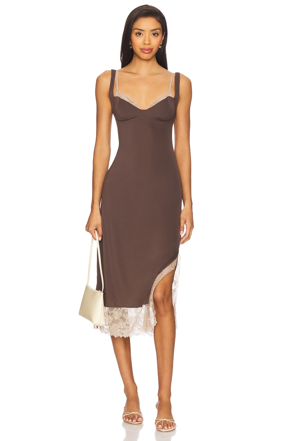 X Intimately Fp Party Crasher Midi Slip Dress in Mushroom &amp;amp; Double Espresso