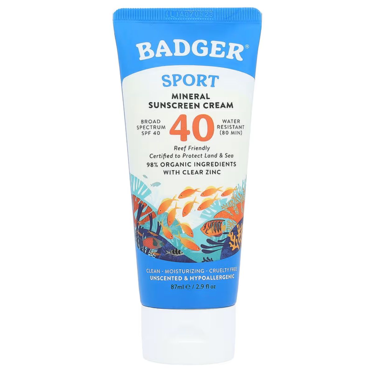 Badger, Sport Mineral Sunscreen Cream, SPF 40